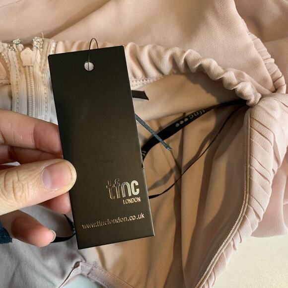 TFNC London Dress Womens 6 Blush Pink Bridesmaid Pleat Wrap Strapless HI Lo Maxi - Picture 10 of 16